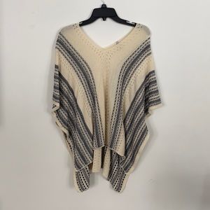 Cream and Blue Knit Poncho